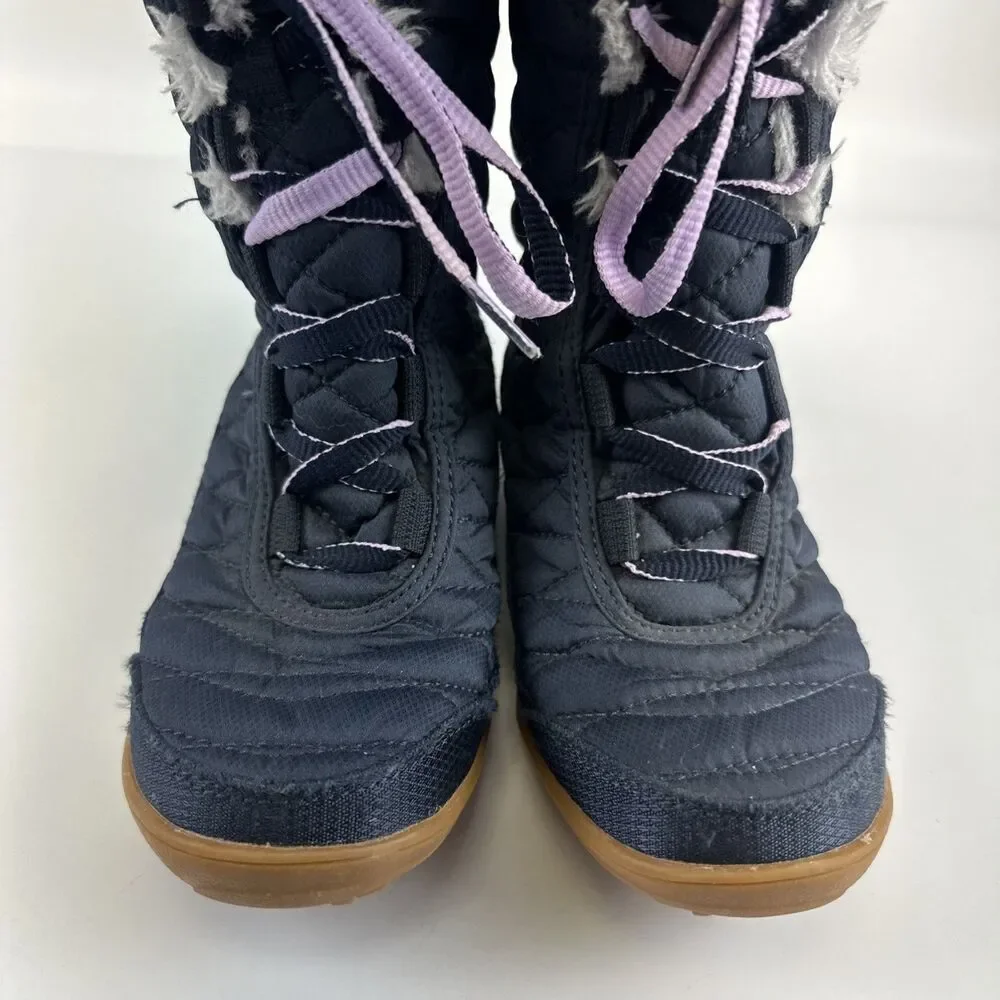 Columbia Mid II Print Omni Heat Boot Navy Blue Lace Up Purple Faux Fur Girls 1